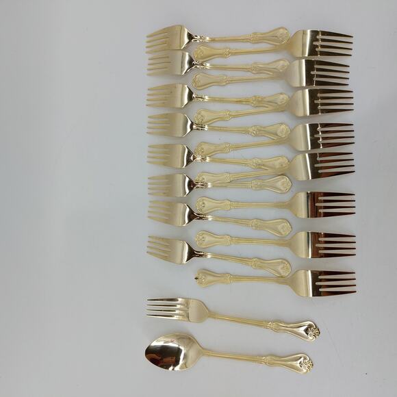 Alco Gold Tone Flatware Hollywood Regency 18 Pcs. Forks - Picture 12 of 16